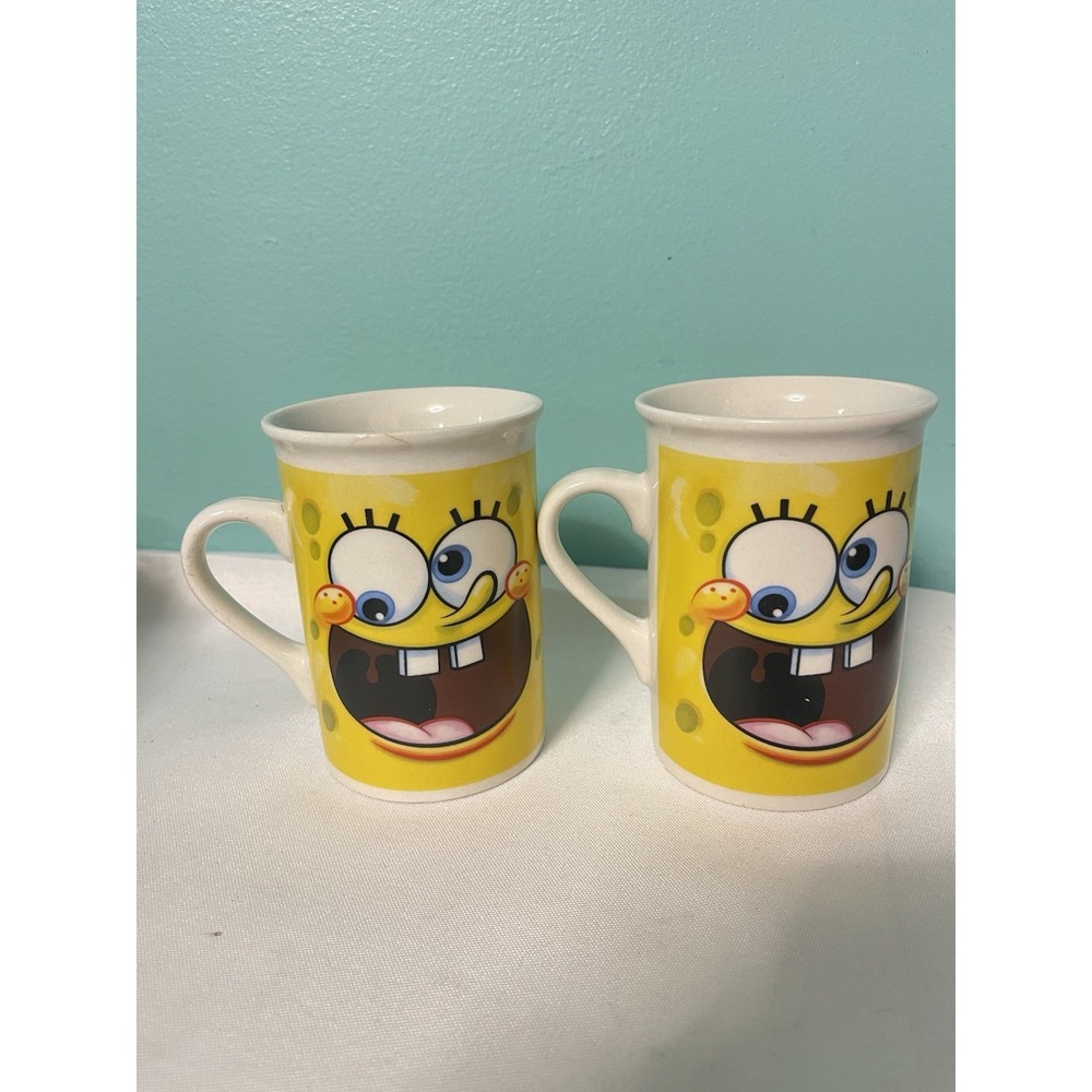 Spongebob Squarepants Coffee Cup Pair 2011‎ Viacom Silly Faces Yellow Coffee Mug